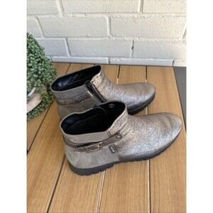 Mephisto Air-Jet Leather Ankle Boots Gray Metallic Zip Buckle US 9.5 EU 40